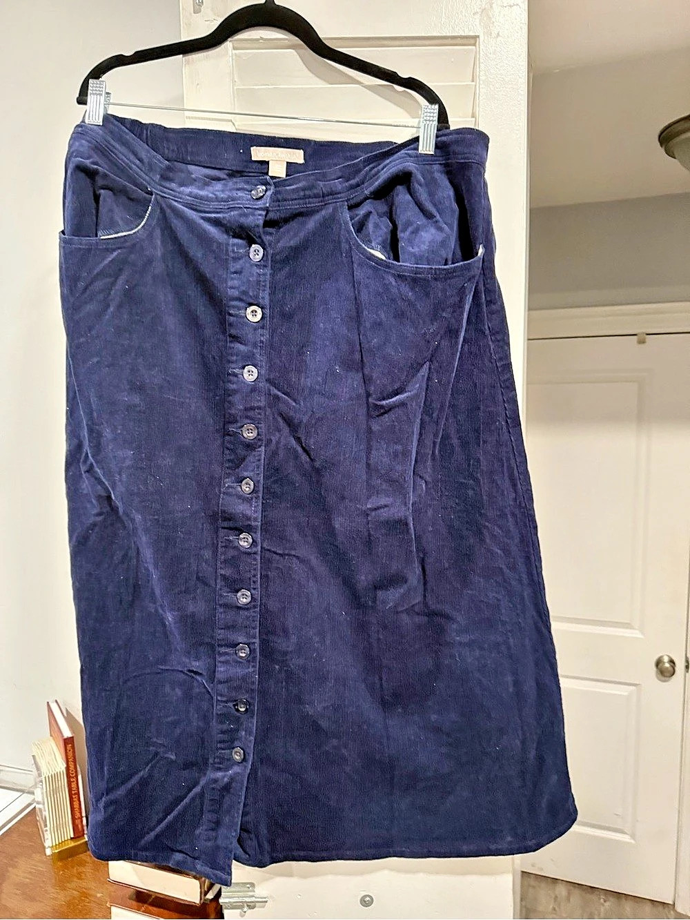 Woman Within Button-Front Maxi Skirt in Blue Waist 20W